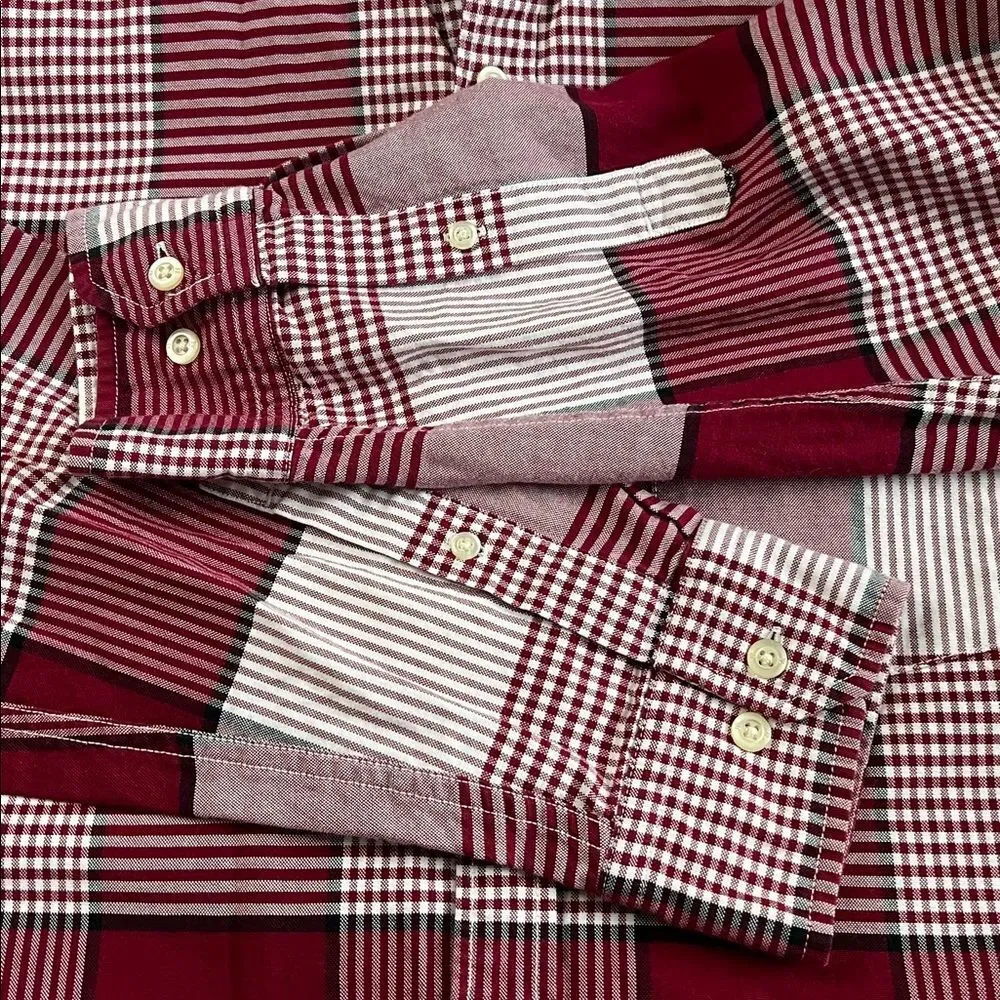 Banana Republic Grant Fit Stretch Oxford Button Down Red Plaid Size XL